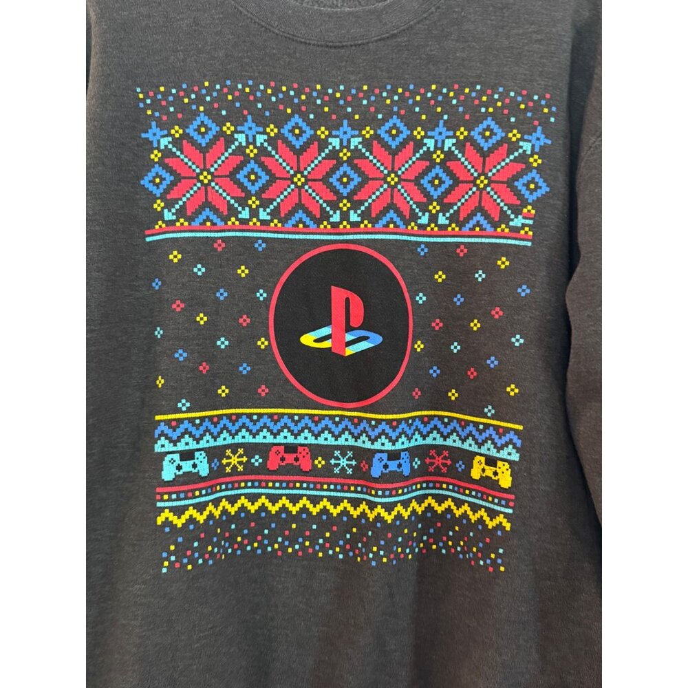 PlayStation Holiday Crewneck Sweater Mens Size L Gray Retro Gaming Sweater - Picture 3 of 6